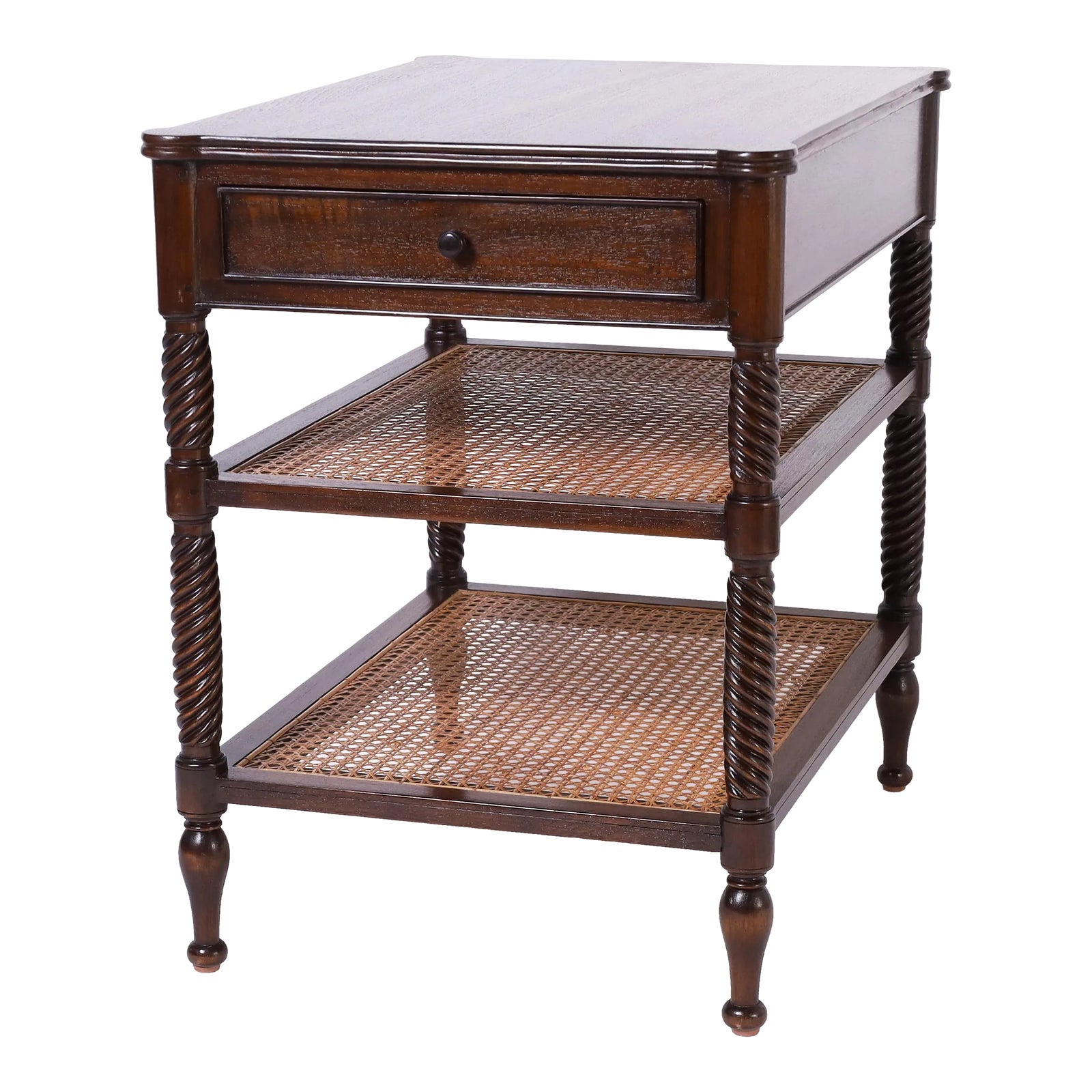 British Colonial Style Three Tiered Caned Stand or Table | Chairish