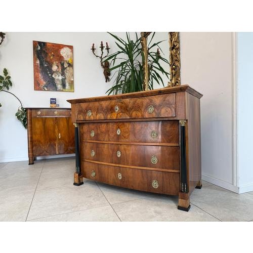 Traditional Empire Chest of Drawers with Columns in Walnut Veneer For Sale - Image 3 of 15