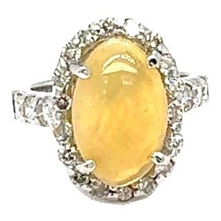 3.61 Carat Oval Cut Natural Opal Diamond 14 Karat White Gold Engagement Ring, Size 7 For Sale