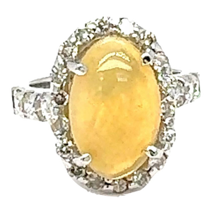 3.61 Carat Oval Cut Natural Opal Diamond 14 Karat White Gold Engagement Ring, Size 7