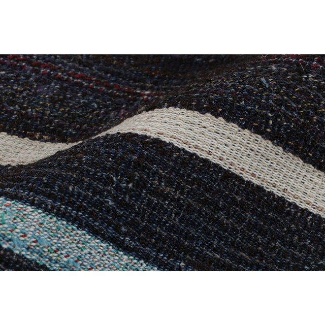 Textile Vintage Geometric Beige Brown and Blue Wool Kilim Rug For Sale - Image 7 of 8