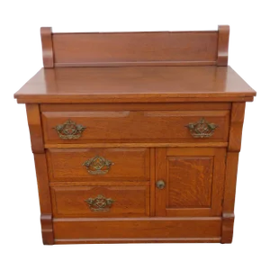 Victorian Early 1900s Large Oak Washstand Bathroom Vanity Cabinet