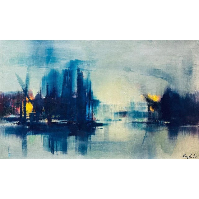 Sergio Cecchi, Navy Blue Scene, Oil on Canvas, 1960s For Sale - Image 10 of 10