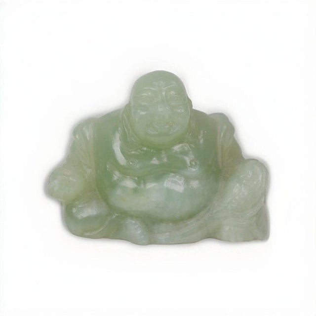 Chinese Carved Green Jade Maitreya Laughing Buddha Figure For Sale - Image 7 of 15