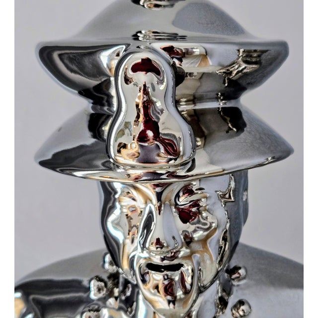 Large Vintage Chrome Chinoiserie Porcelain Scholar & Student Figurine Pair, 18 Inch For Sale - Image 9 of 17