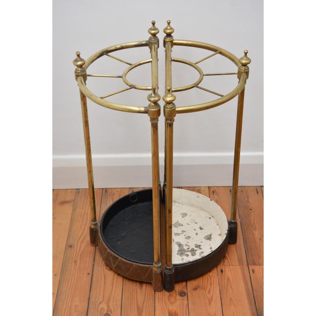 P0332 / 0168 matched pair of english antique victorian umbrella stands in brass. Each having five umbrella stands...