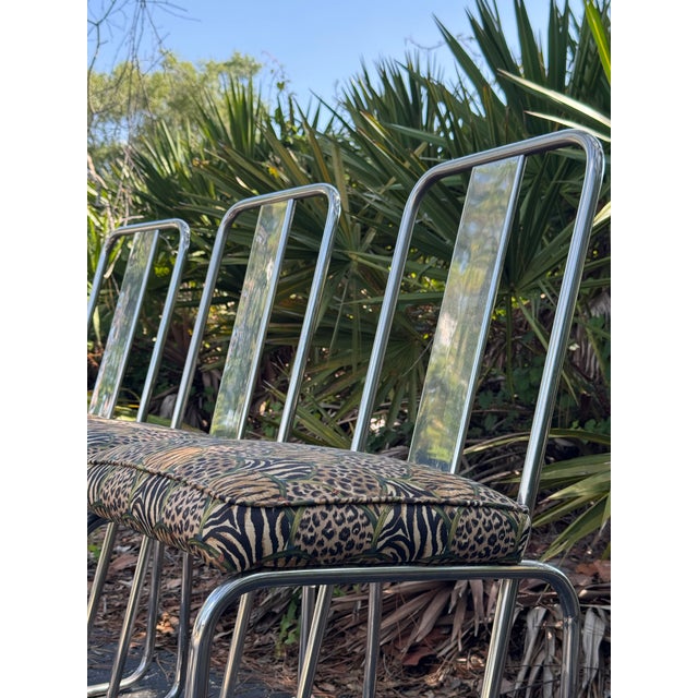 1960s Set of 3 François Arnal for Atelier a Chrome Side Chairs With Custom Animal Print Upholstery For Sale - Image 12 of 12