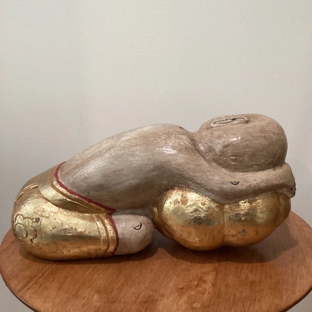 Asian Mid 20th Century Carved and Painted Asian Wood Carving of Sleeping Beauty For Sale - Image 3 of 13