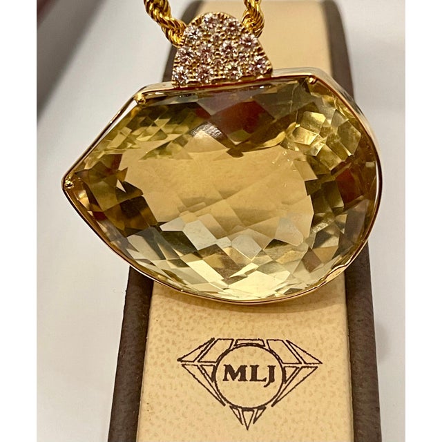 240 Carat Citrine & Diamond Pendent or Necklace 14 Karat Yellow Gold with Chain For Sale In New York - Image 6 of 18