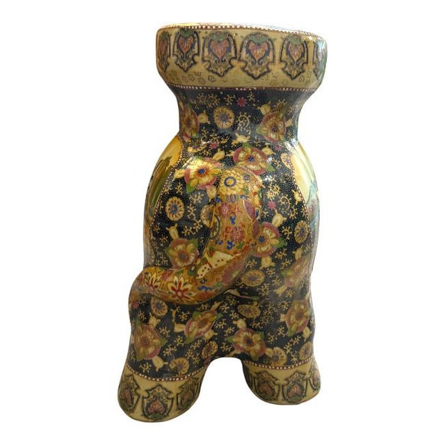 Satsuma Vintage Satsuma Chinese Republic Period Elephant Garden Stool – 1970s For Sale - Image 4 of 8