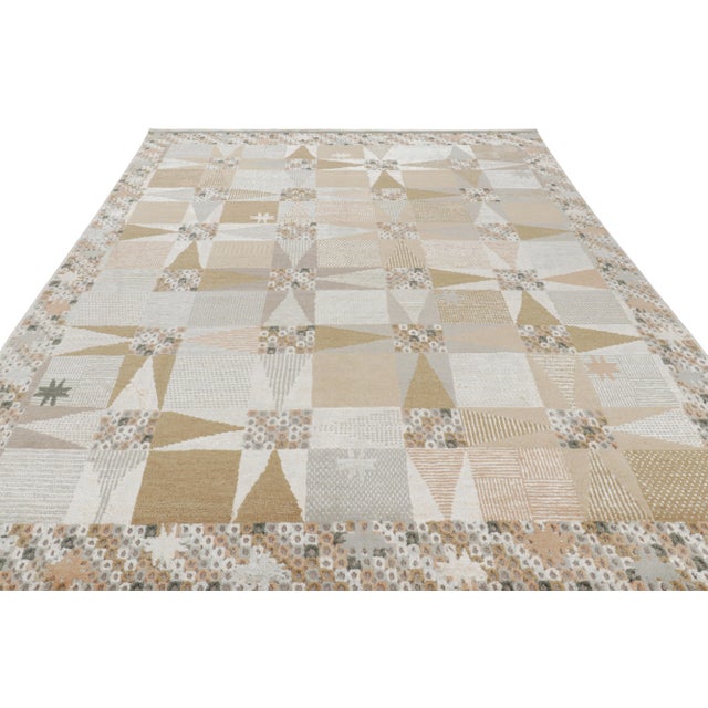 Rug & Kilim Rug & Kilim’s Scandinavian Style Rug in Beige-Brown and Gray Geometric Patterns For Sale - Image 4 of 7