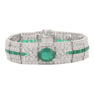 Luxury 12.61ct Emerald & 9.55ct Diamond Accent Certified Victorian Bracelet in 18k Solid Gold For Sale