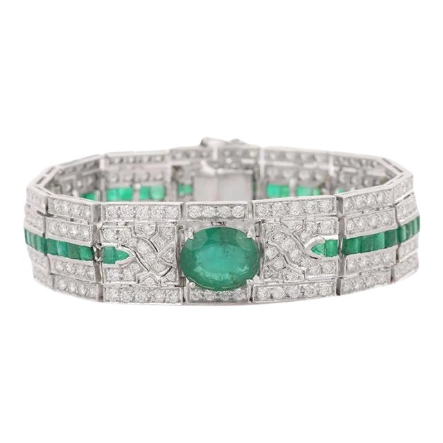 Luxury 12.61ct Emerald & 9.55ct Diamond Accent Certified Victorian Bracelet in 18k Solid Gold For Sale