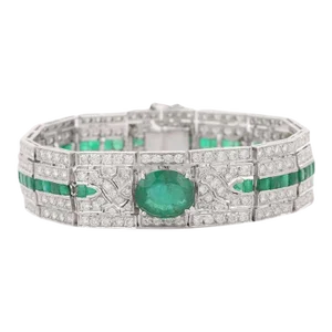 Luxury 12.61ct Emerald & 9.55ct Diamond Accent Certified Victorian Bracelet in 18k Solid Gold