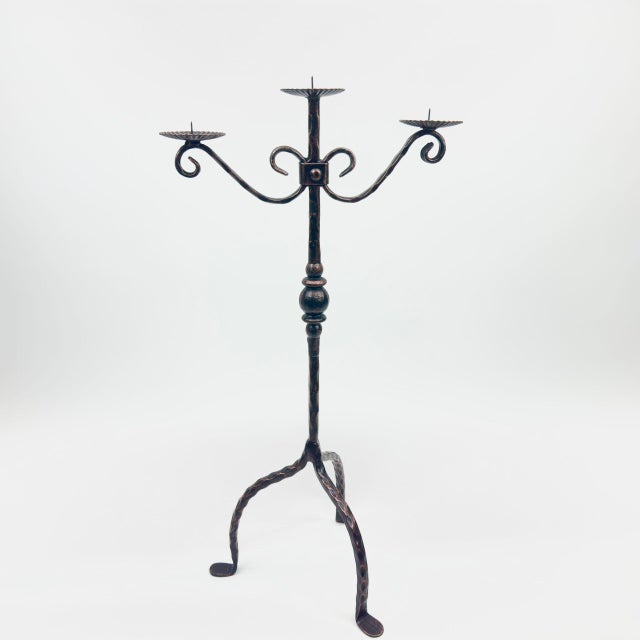 Hand Forged Iron Candelabra 26″ (66cm) Antique Copper Finish Majestic Towering Estate Centerpiece For Sale - Image 6 of 7