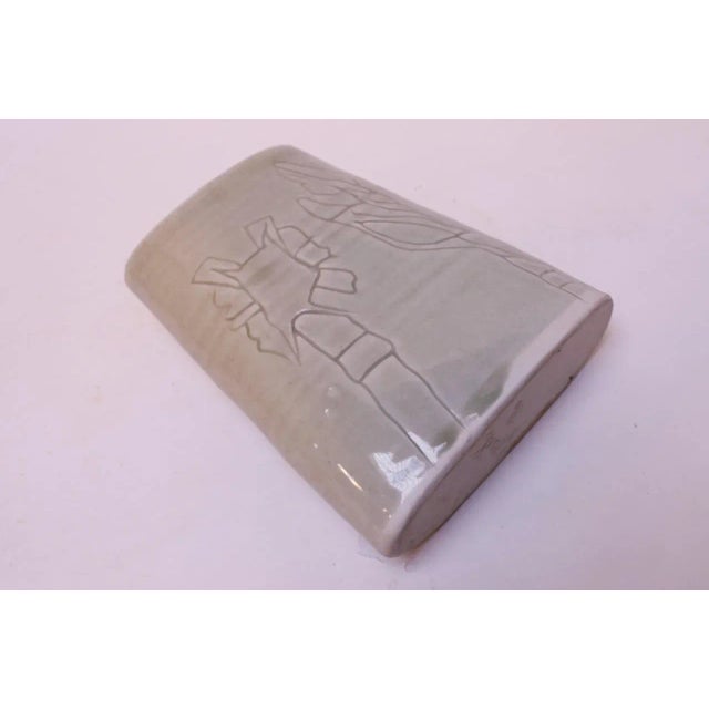 Mid-Century Modern Studio Stoneware Pale Green Floral Vase Signed Pollack, 1976 For Sale - Image 3 of 13