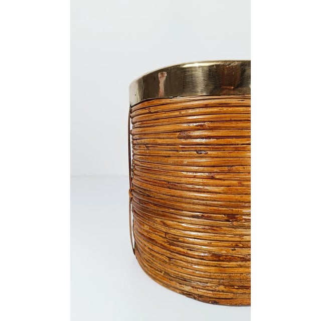 Italian Cachepot Basket in Hand-Woven Pencil Reed Rattan and Brass, 1970s For Sale - Image 10 of 18