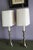 Traditional Pair of 1980s Baldwin Pewter Candle Stick Table Lamps With Rectangular Bowed Shades For Sale - Image 3 of 6