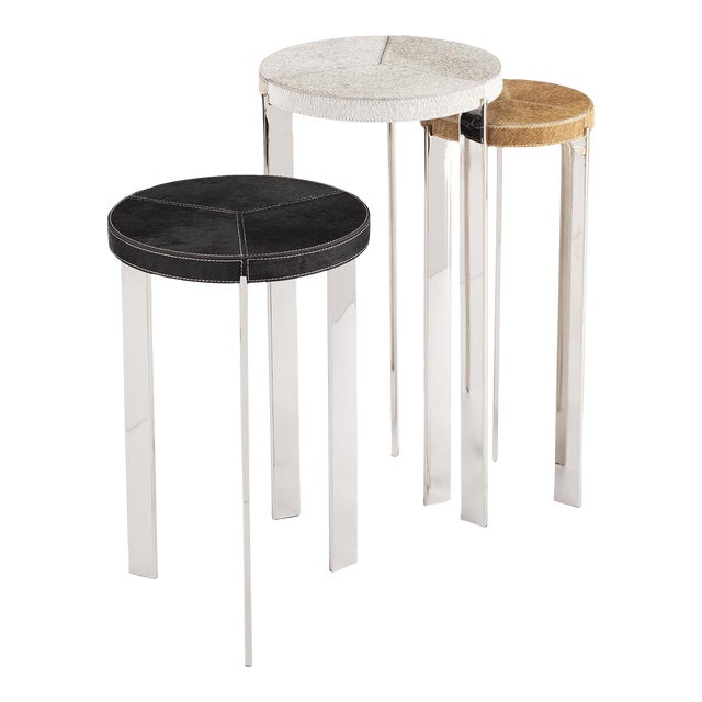 Regina Andrew Andres Hair on Hide Mixer Table Set, Polished Nickel For Sale