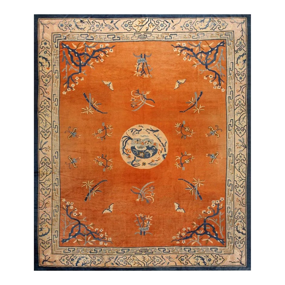 Large Size Happy Burnt Orange Color Antique Peking Chinese Rug | Chairish