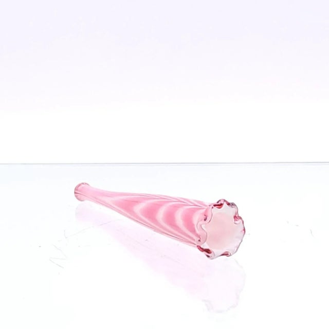 Pink Circa 1850 Loop Glass Cheroot Holder, Ruffled Rim England For Sale - Image 8 of 9