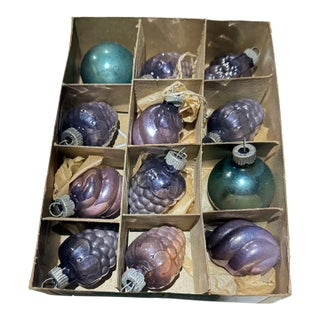 1950s Shiny Brite Pinecone and Swirl Mercury Glass Ornaments W/ Original Box- Set of 12 For Sale