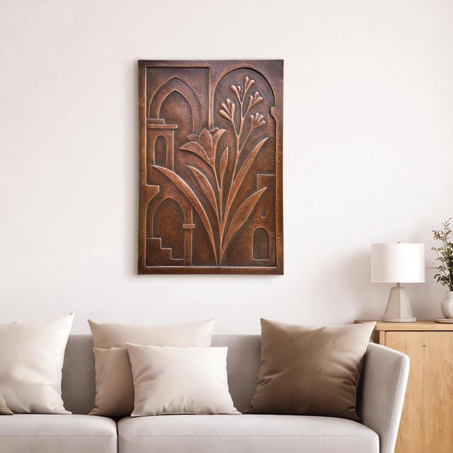 Contemporary Copper Flower Relief Wall Sculpture For Sale - Image 3 of 12