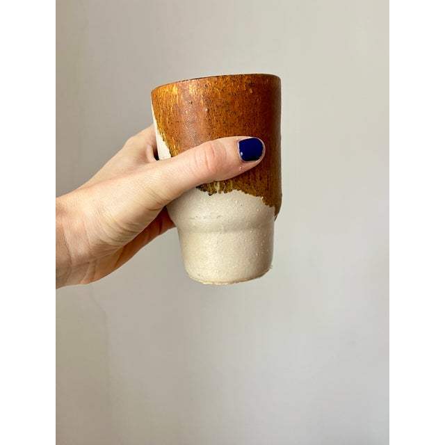 Beige Mid-Century Modernist Studio Pottery Drip Glaze Ceramic Cups and Pitcher, 1960s, Set of 7 For Sale - Image 8 of 12