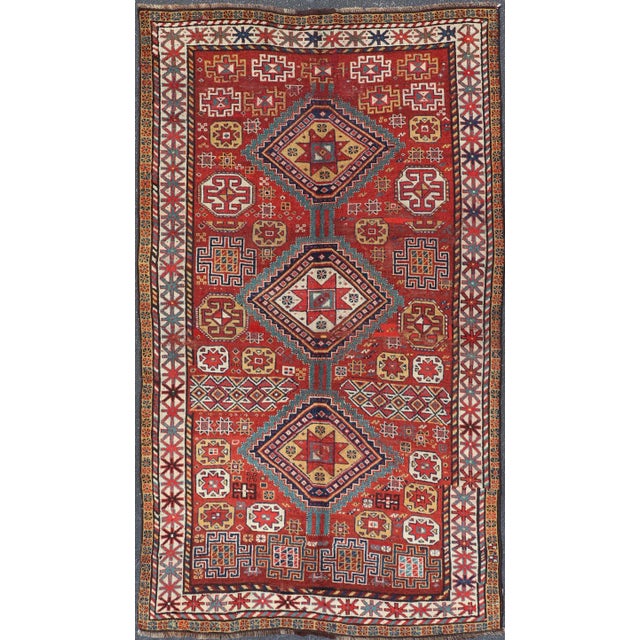 Antique Qashqai Rug With Geometric Motifs in Red, Blue, and Golden Yellow For Sale - Image 13 of 13