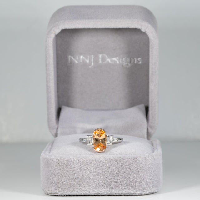 Modern 1.3Ct Imperial Topaz Ring With Natural Diamond Accents in Solid 14k Gold, 9x5mm, Size 6.75 For Sale - Image 3 of 9