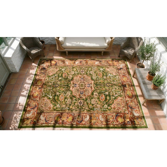 Avocado Surprising Green-Avocado Ground Color With Medallion Design Antique Persian Sultanabad Rug For Sale - Image 8 of 9