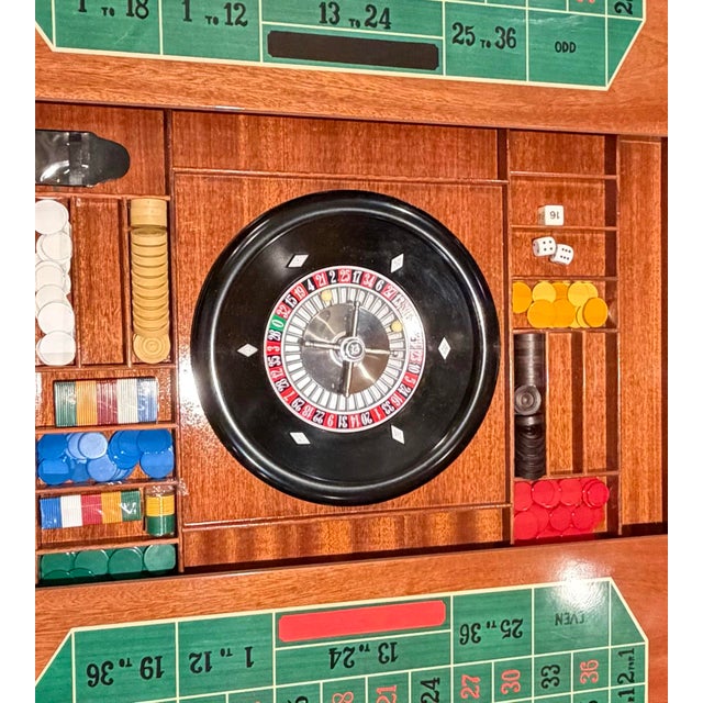 Wood 1980s Italian Inlaid Marquetry Multi-Game Table With Roulette & 4 Chairs For Sale - Image 7 of 12