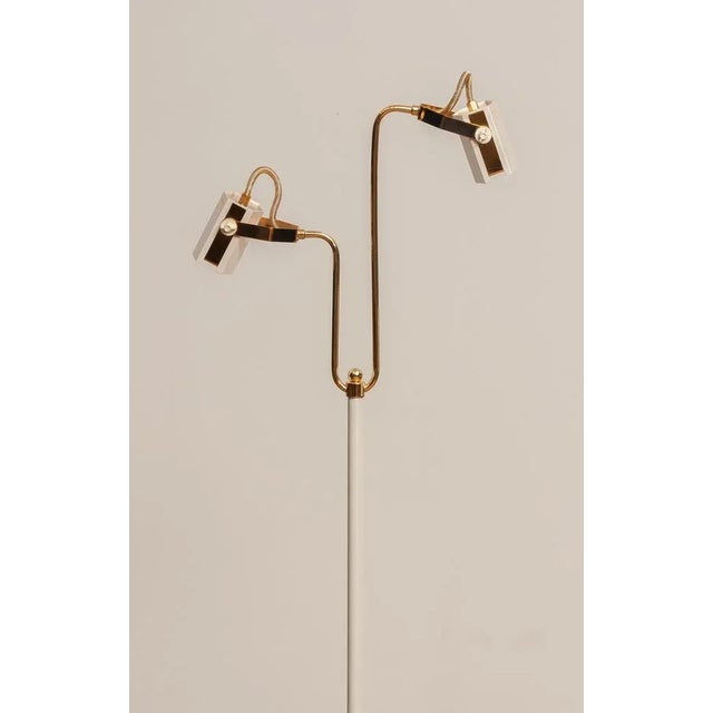 1980s White-Pearl Lacquered Metal and Brass Halogen Floor Lamp, Italy, 1980s For Sale - Image 5 of 10