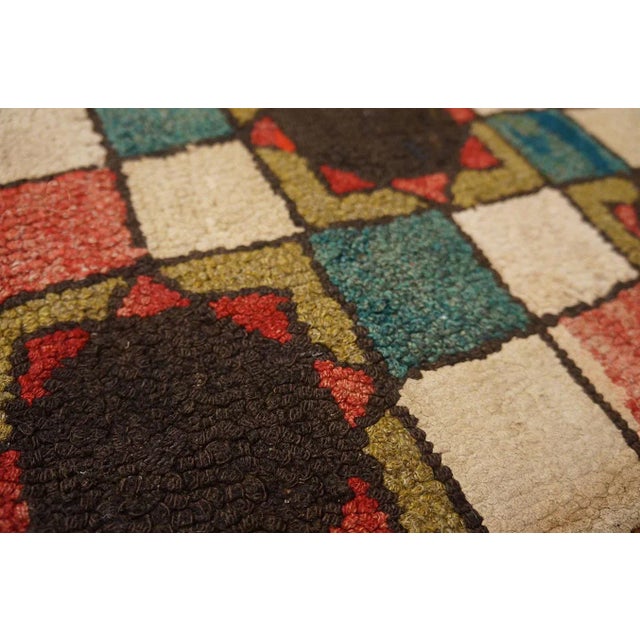 Extraordinary Multicolor Bakcground & Circles With Star Borders Geometric Pattern Antique American Hooked Rug For Sale In New York - Image 6 of 7