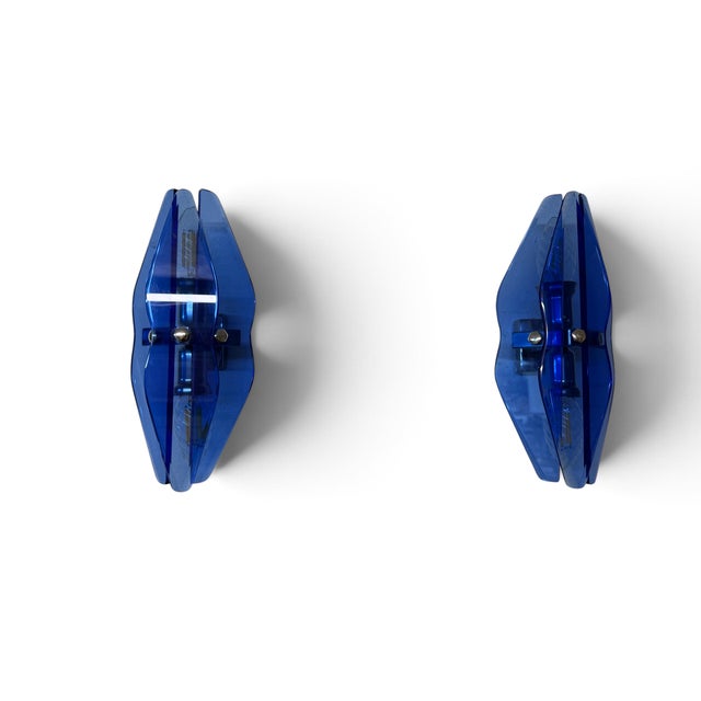 Blue Glass Wall Sconces from Veca, Italy, 1970s Set of 2 For Sale - Image 6 of 6