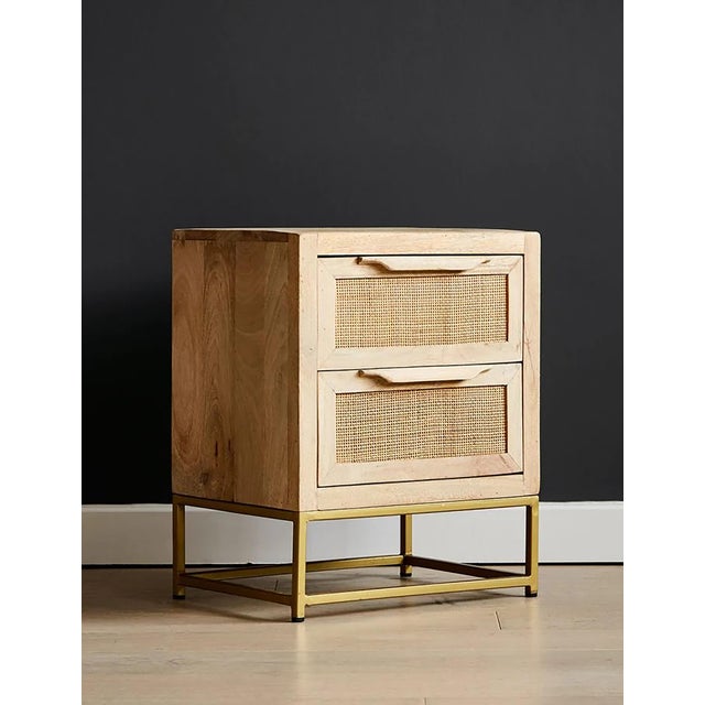 Natural Rattan Wooden Bedside Table For Sale - Image 4 of 7