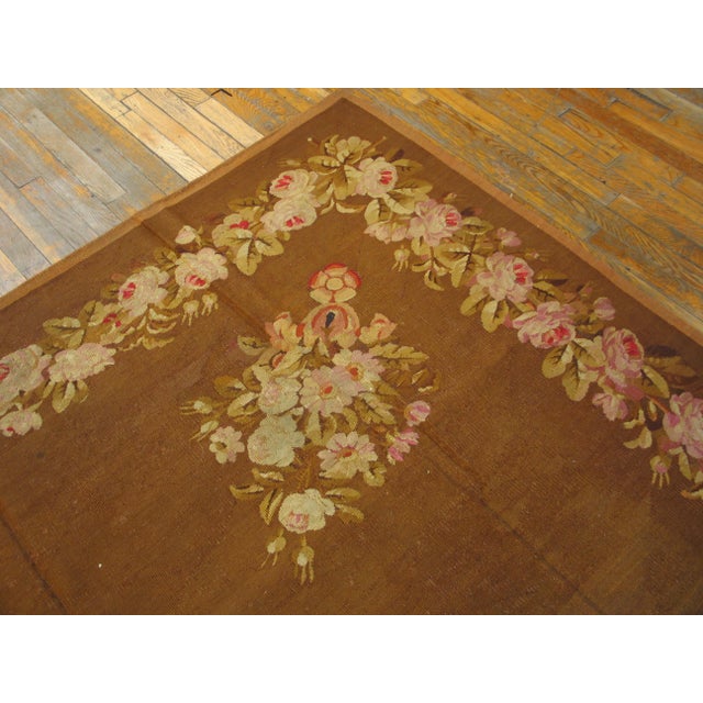 1830s Brown Floral Antique French Empire Aubusson Carpet 8' X 9'3" Flatweave Wool Rug For Sale In New York - Image 6 of 9