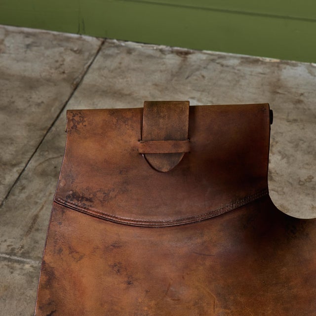 Patinated Jean-Paul Rykaert Leather Sling Chair For Sale - Image 16 of 18