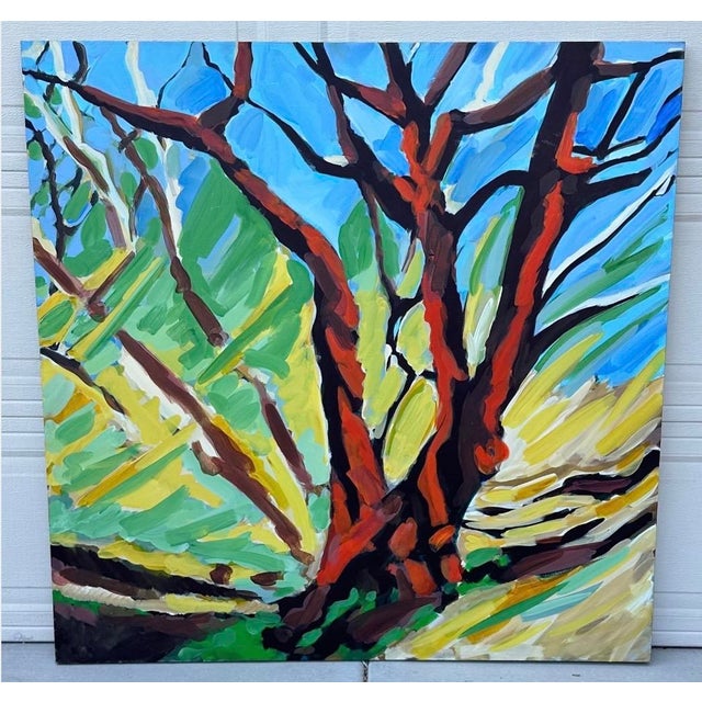 Large 48" × 48" Original Expressionist Tree Painting, 1998, Vibrant Colorful For Sale - Image 4 of 18