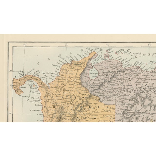 Black Antique South America Map, 1884 For Sale - Image 8 of 11
