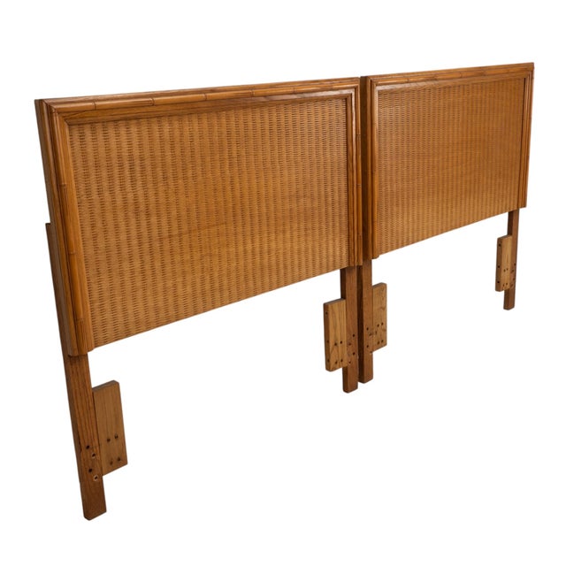 Pair Vintage Twin Rattan Headboards W/ Bamboo Style Wood Trim 40" - Combine for King For Sale In Tampa - Image 6 of 13
