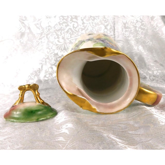 Green 1940s Contemporary Unmarked Tall Slender Green Chocolate Pot With Purple Flowers For Sale - Image 8 of 10