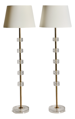 Floor Lamps in Glass and Brass by Carl Fagerlund for Orrefors, 1960s, Set of 2