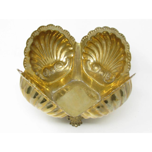 Metal Vintage Clamshell Shaped Footed Brass Planter For Sale - Image 7 of 12