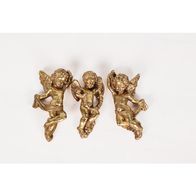 Mid-Century Set of 3 French Gold Leaf Cherub Wall Hangings For Sale - Image 9 of 15