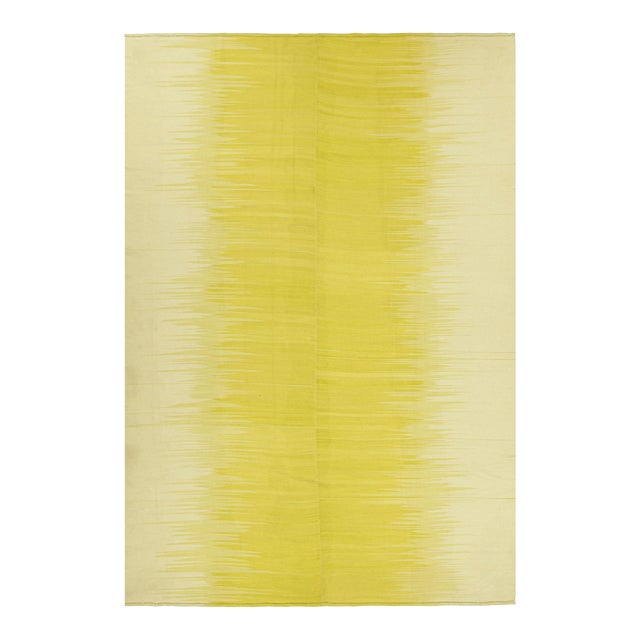 Oversized Rug & Kilim’s Contemporary Kilim in Beige & Yellow Stripes & Patterns For Sale