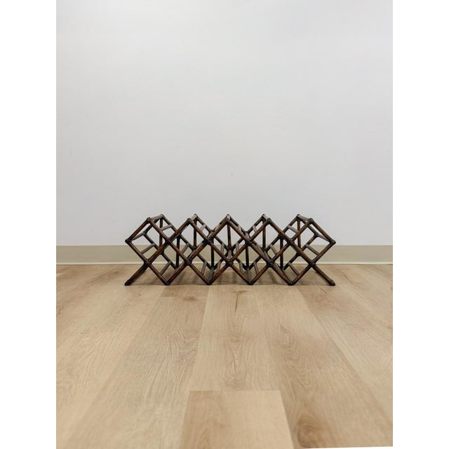 Vintage Dark Bamboo Twelve Bottle Wine Rack Coastal Boho Bar Accent For Sale - Image 4 of 8