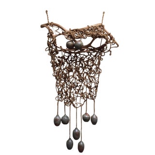 Vintage Ceramic and Jute Wall Hanging For Sale