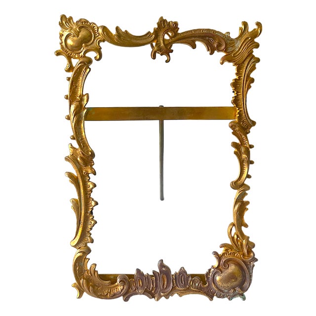 Vintage Rococo Revival Gilded Brass and Beveled Glass Easel Picture Frame for 4" X 6" Photograph For Sale