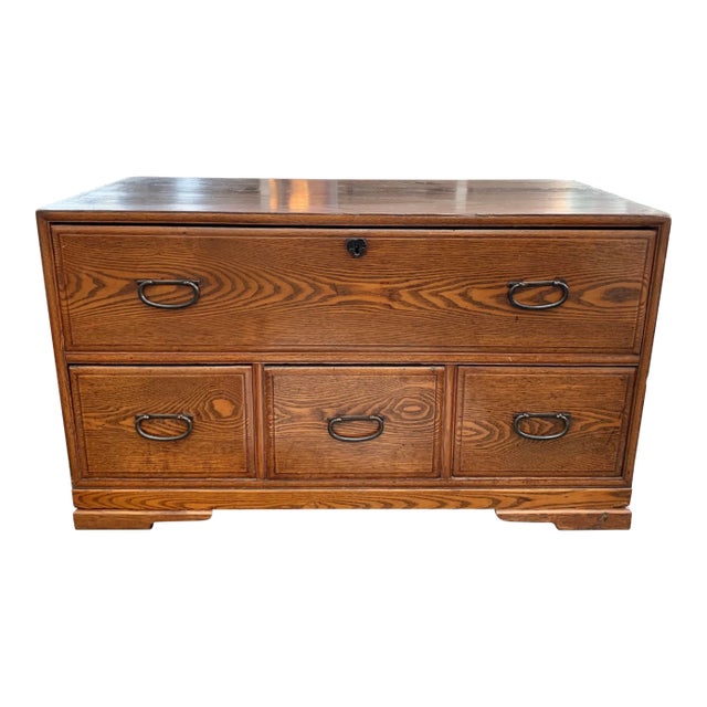 Turn of the Century Tiger Maple Low Cabinet W/ Hand-Hammered Iron Pulls For Sale